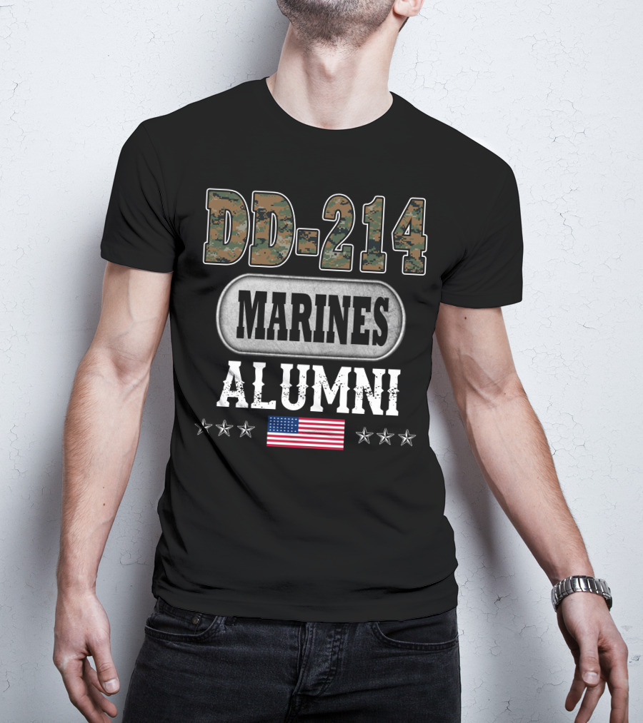 Dd-214 Marines Alumni American Flag Stars T-Shirt