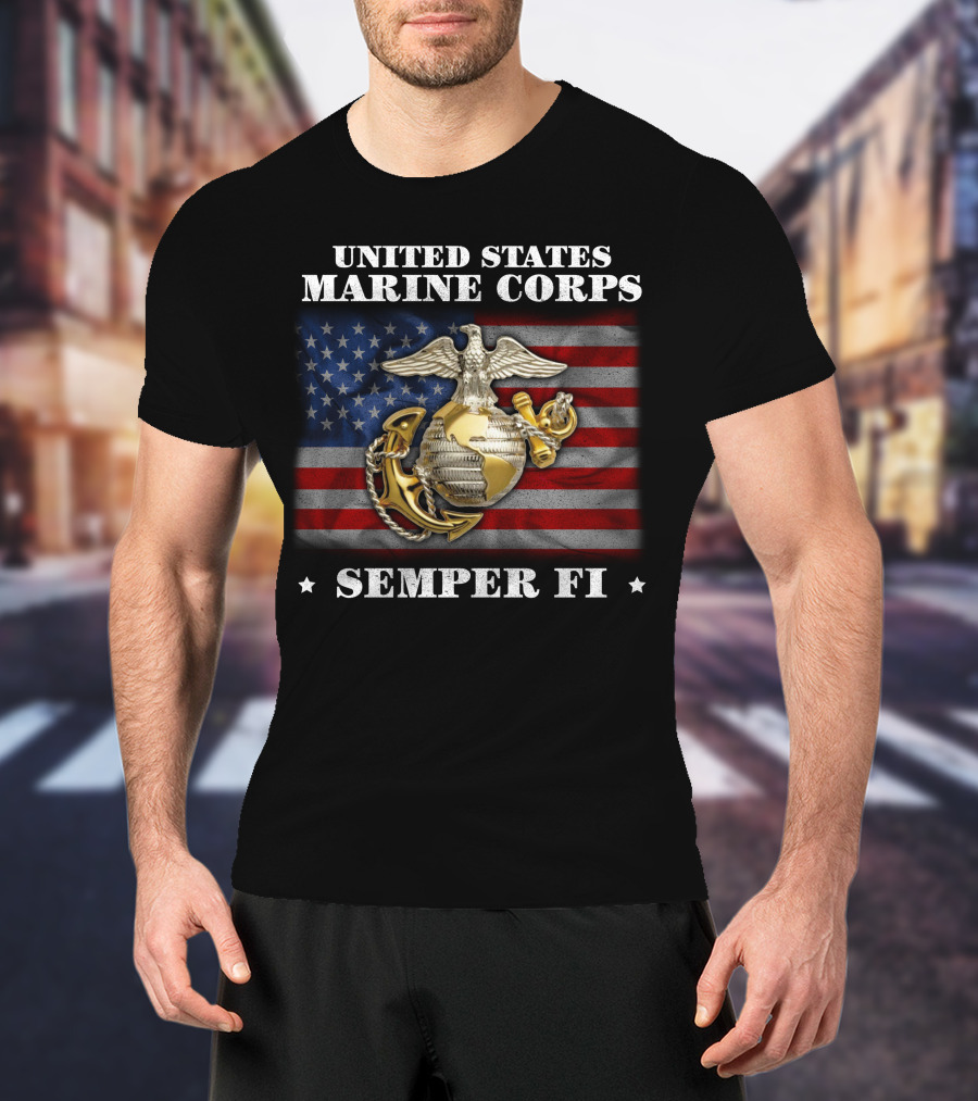 United States Marine Corps Semper Fi American Flag Eagle Globe And Anchor T-Shirt