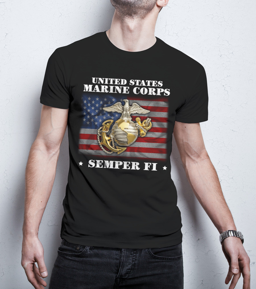 United States Marine Corps Semper Fi American Flag Eagle Globe And Anchor T-Shirt