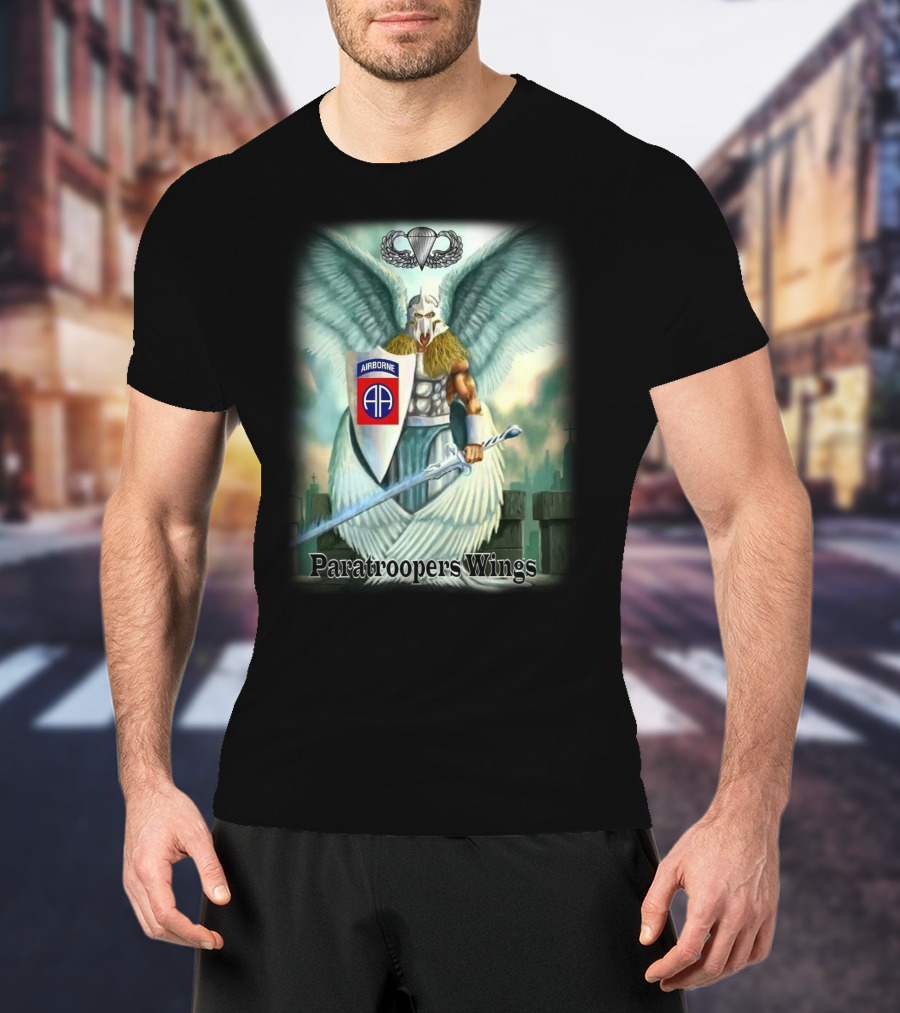 Airborne Paratroopers Wings Angel Warrior With Shield And Sword T-Shirt