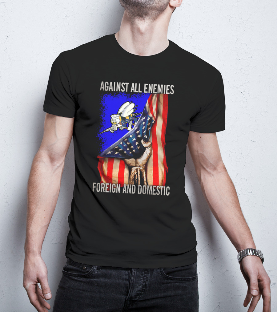 Against All Enemies Foreign And Domestic Flag And Bee Army T-Shirt