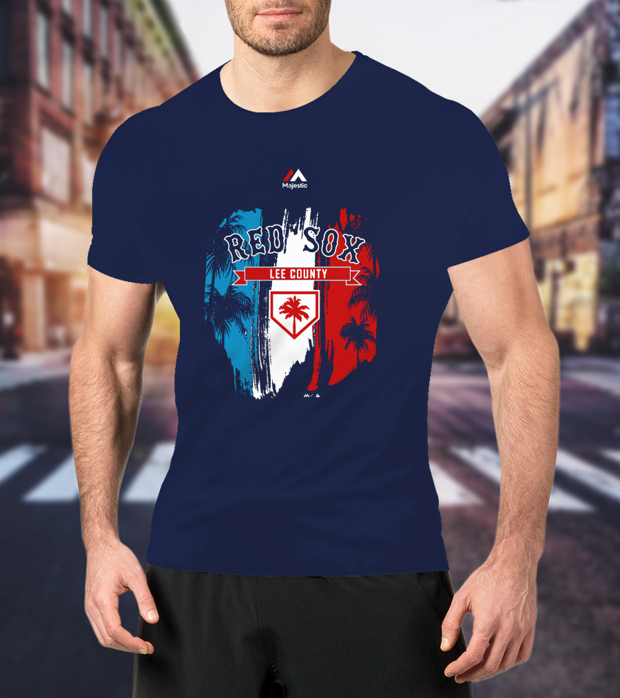 Majestic Red Sox Lee County Mookie Betts Palm Tree Blue Red White T-Shirt