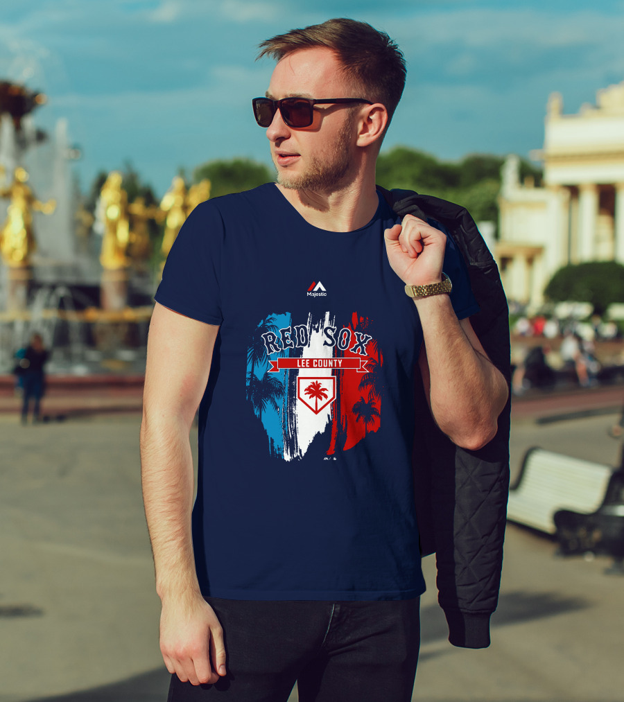 Majestic Red Sox Lee County Mookie Betts Palm Tree Blue Red White T-Shirt