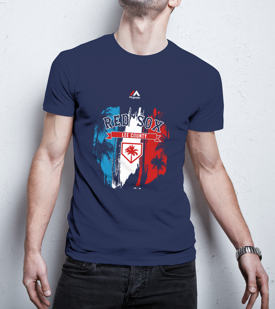 Majestic Red Sox Lee County Mookie Betts Palm Tree Blue Red White T-Shirt