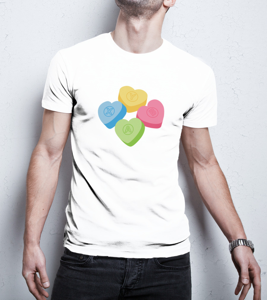 X Y A B Candy Hearts Valentine's Crew Neck T-Shirt