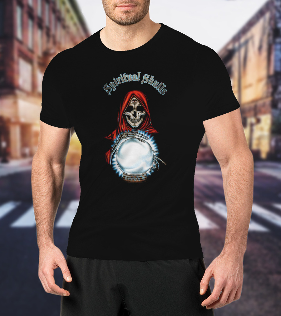 Spiritual Skulls Mystic Reaper With Crystal Ball T-Shirt