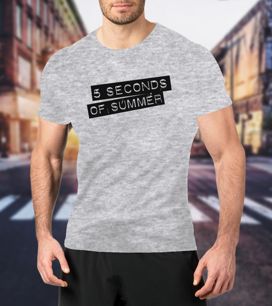 5 Seconds Of Summer Draped Black Text On Grey Background T-Shirt