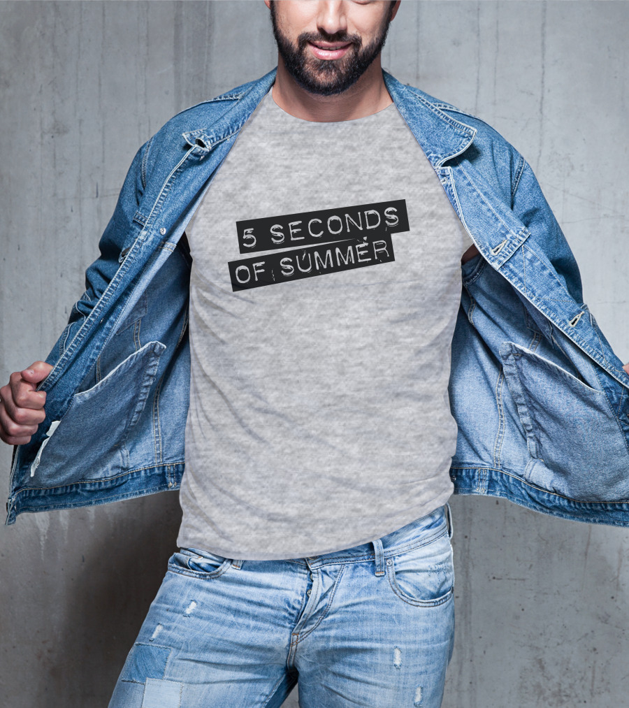 5 Seconds Of Summer Draped Black Text On Grey Background T-Shirt