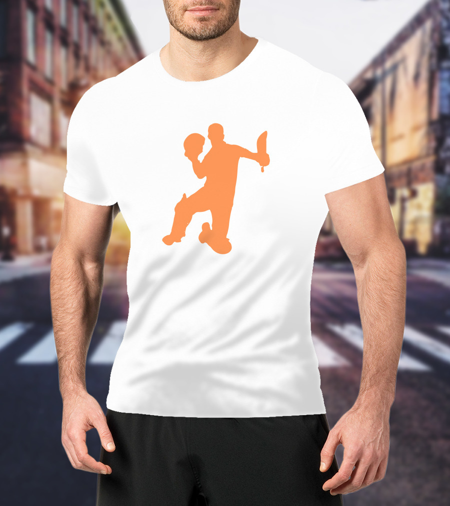 David Warner Orange Silhouette Cricketer Batting Pose T-Shirt