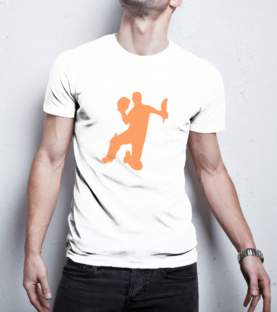 David Warner Orange Silhouette Cricketer Batting Pose T-Shirt