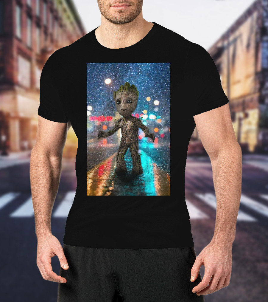 Groot Baby Guardians Of The Galaxy Night Street Scene T-Shirt