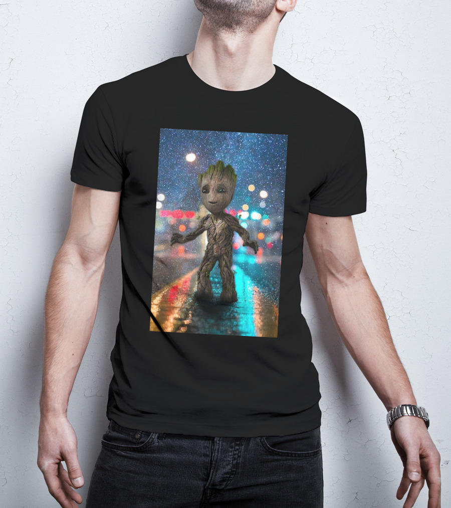 Groot Baby Guardians Of The Galaxy Night Street Scene T-Shirt