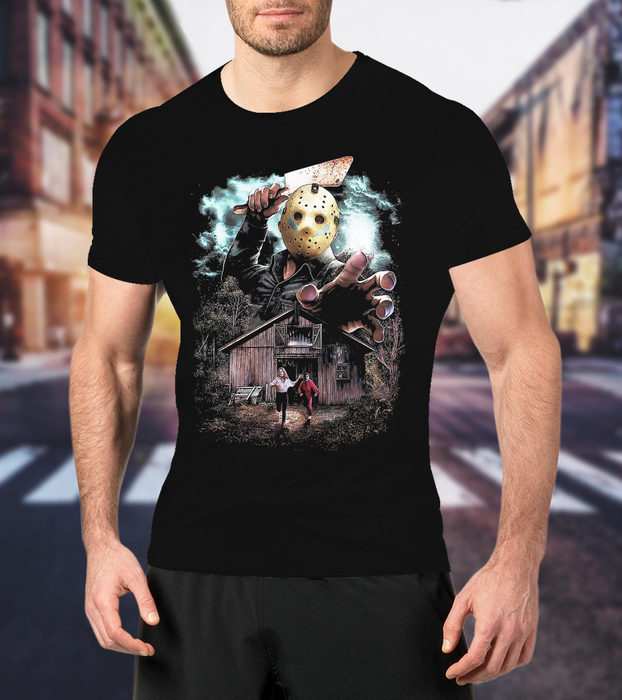 Friday The 13th Jason Voorhees Mask And Cabin Scene T-Shirt