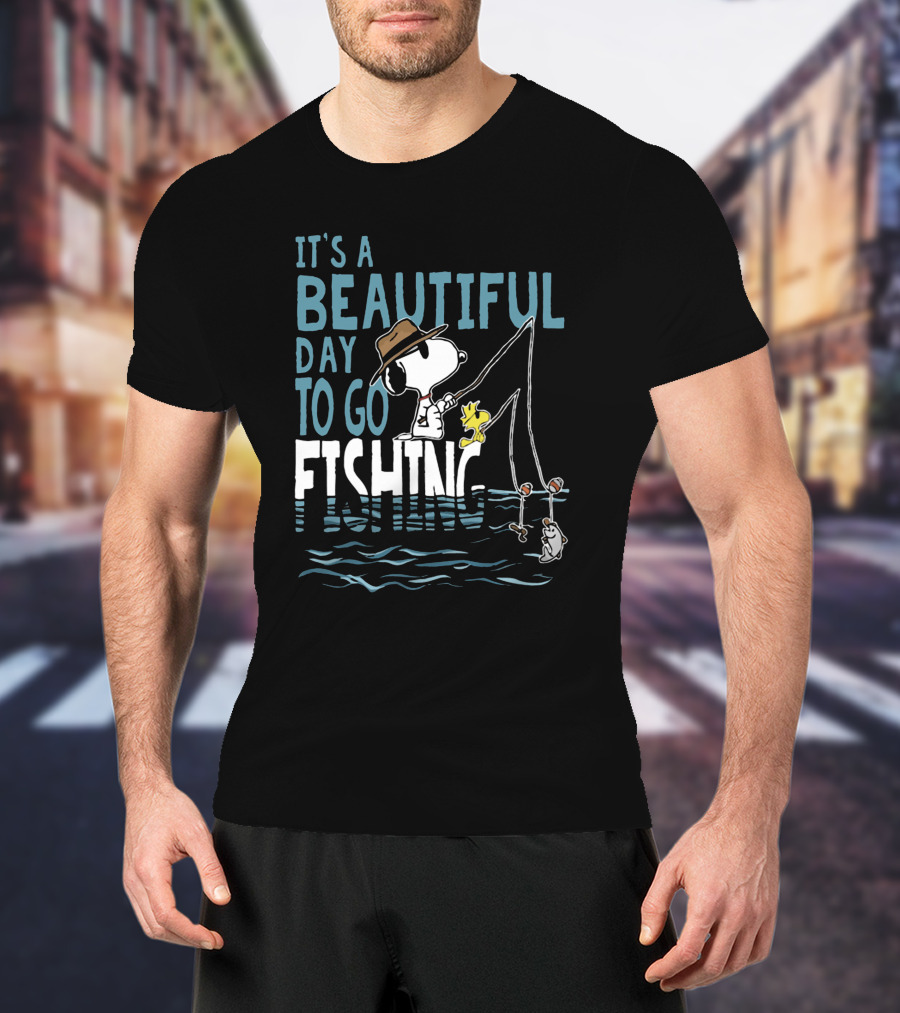 It's A Beautiful Day To Go Fishing Snoopy Charlie Brown Peanuts Woodstock T-Shirt