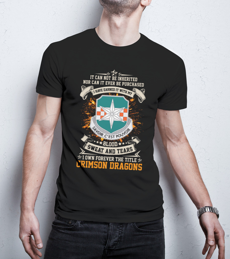 313th Military Intelligence Battalion Crimson Dragons Savoir C'est Pouvoir Blood Sweat And Tears T-Shirt