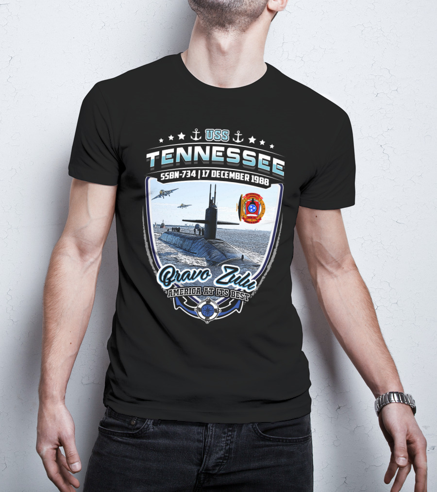 Uss Tennessee Ssbn-734 Bravo Zulu America At Its Best 17 December 1988 Submarine Anchors Stars T-Shirt