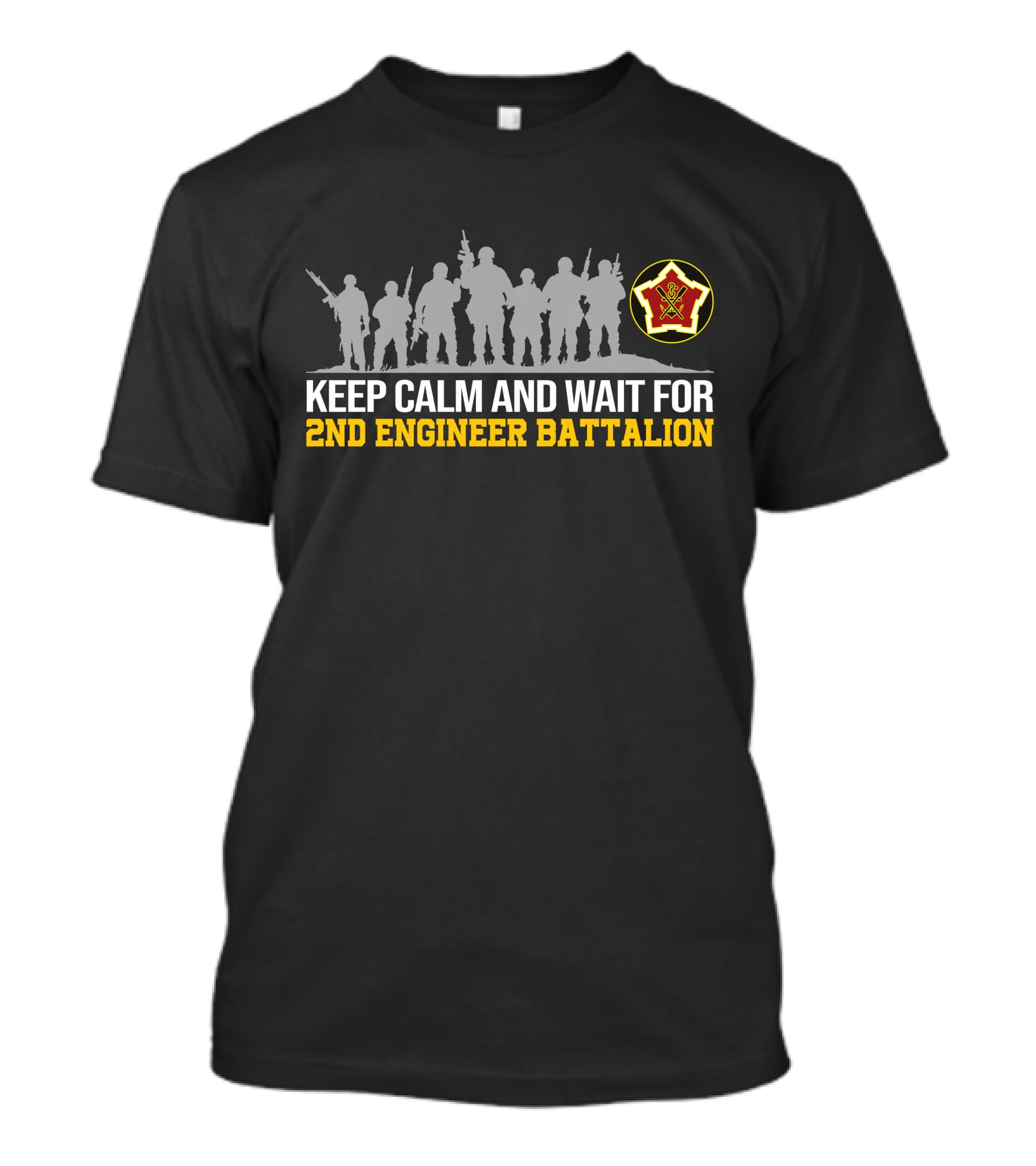 Keep Calm And Wait For 2nd Engineer Battalion Silhouettes With Emblem T-Shirt