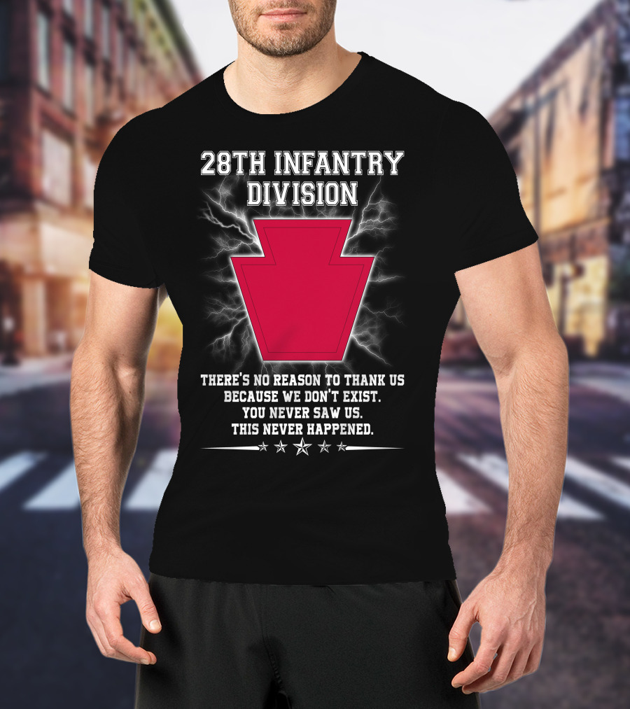 28th Infantry Division Red Keystone Emblem With Lightning And Secretive Motto T-Shirt