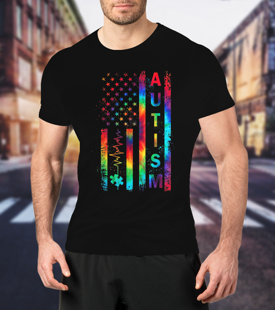 American Flag Autism Awareness Tie Dye Teacher Mom Support T-Shirt