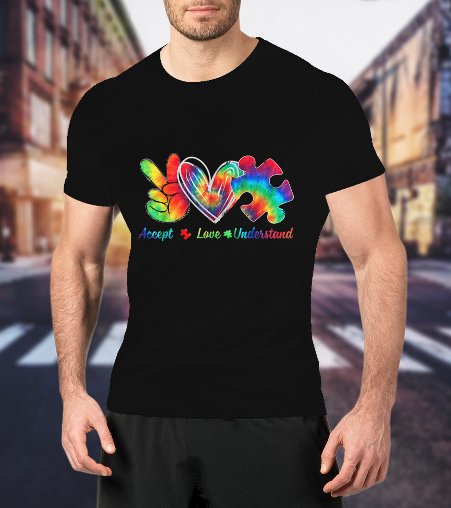 Autism Awareness Accept Understand Love Tie Dye Peace Heart Puzzle T-Shirt