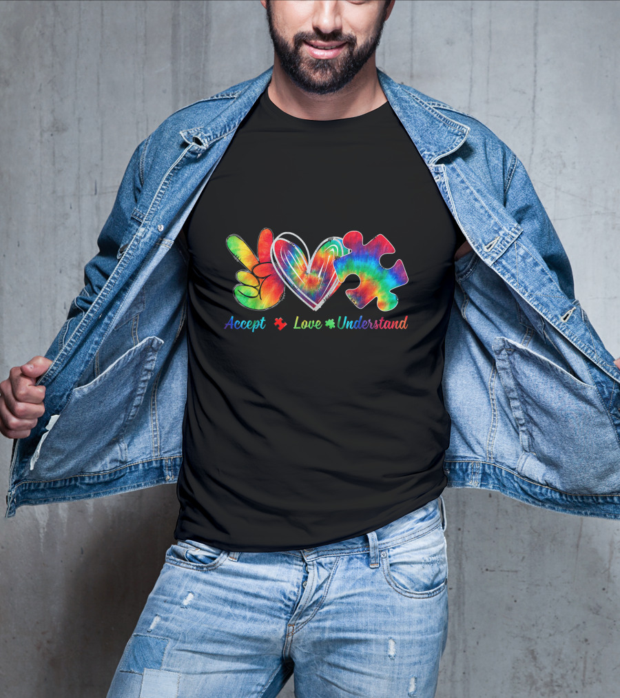 Autism Awareness Accept Understand Love Tie Dye Peace Heart Puzzle T-Shirt