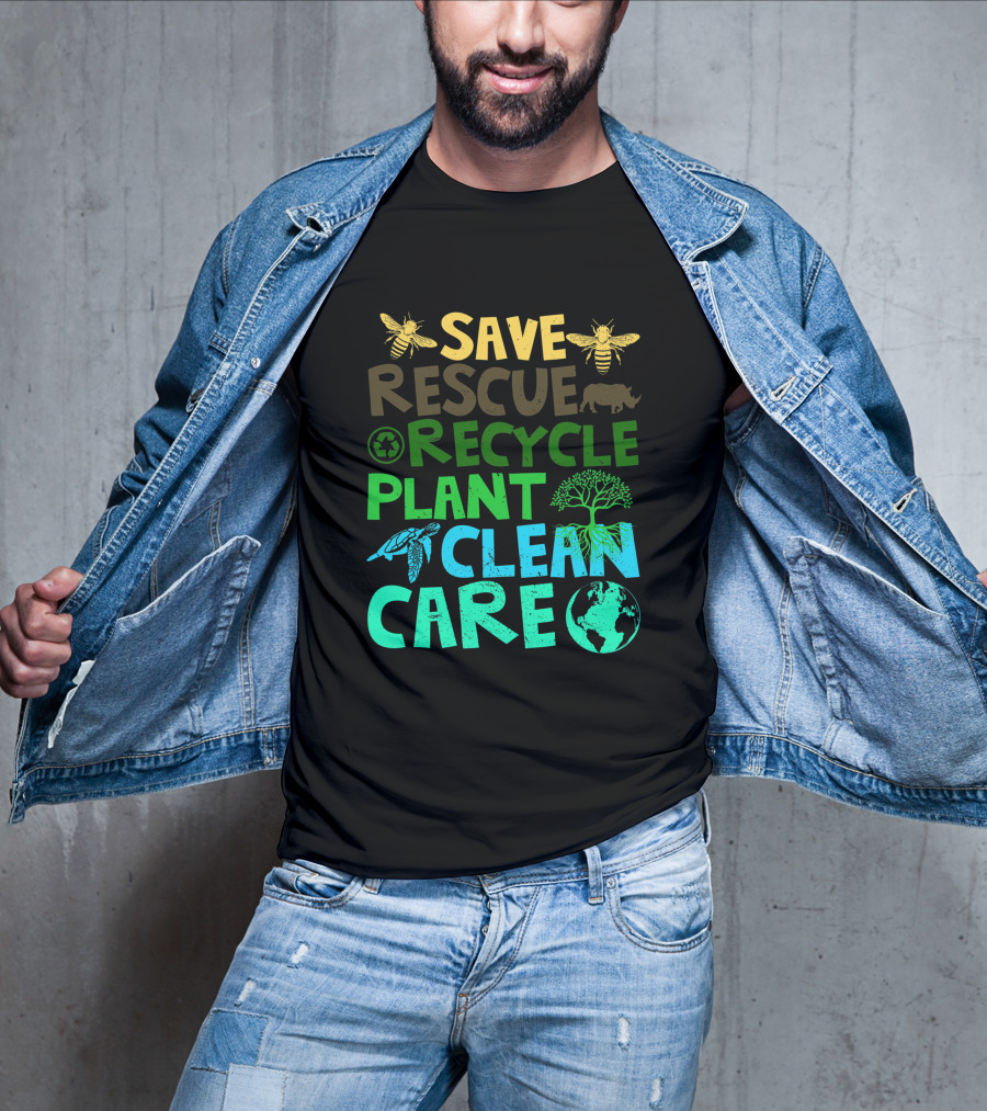 Save Bees Rescue Animals Recycle Plant Clean Care Earth Day T-Shirt
