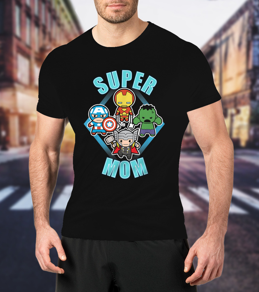 Marvel Super Mom Kawaii Team Captain America Iron Man Thor Hulk T-Shirt