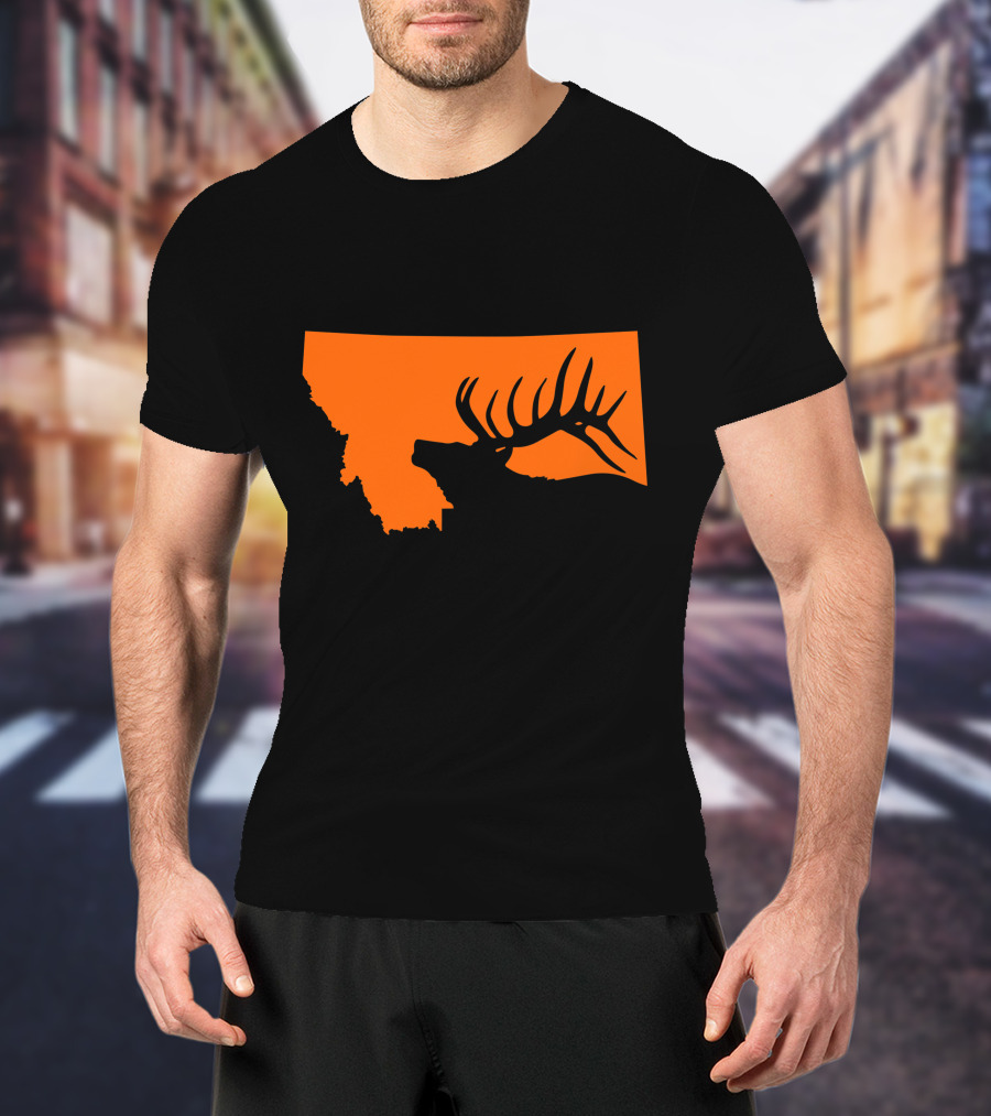 Montana Elk Hunting Silhouette With State Outline T-Shirt