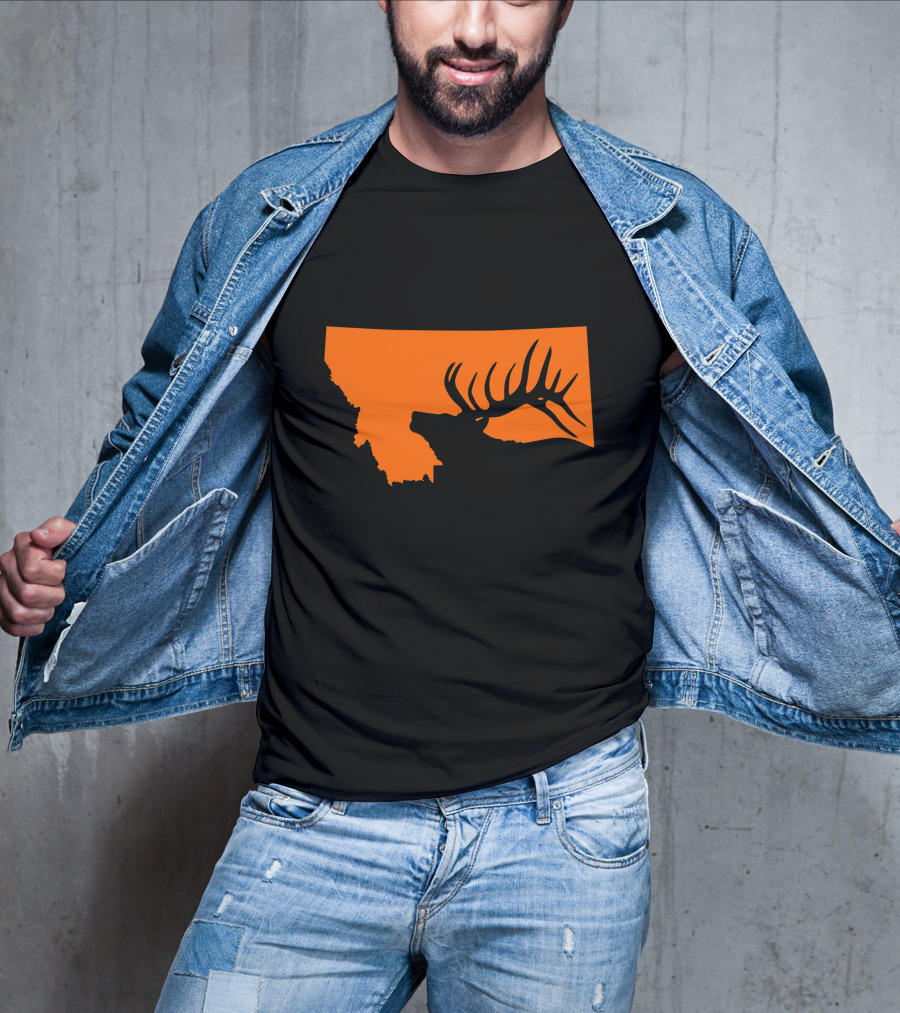 Montana Elk Hunting Silhouette With State Outline T-Shirt