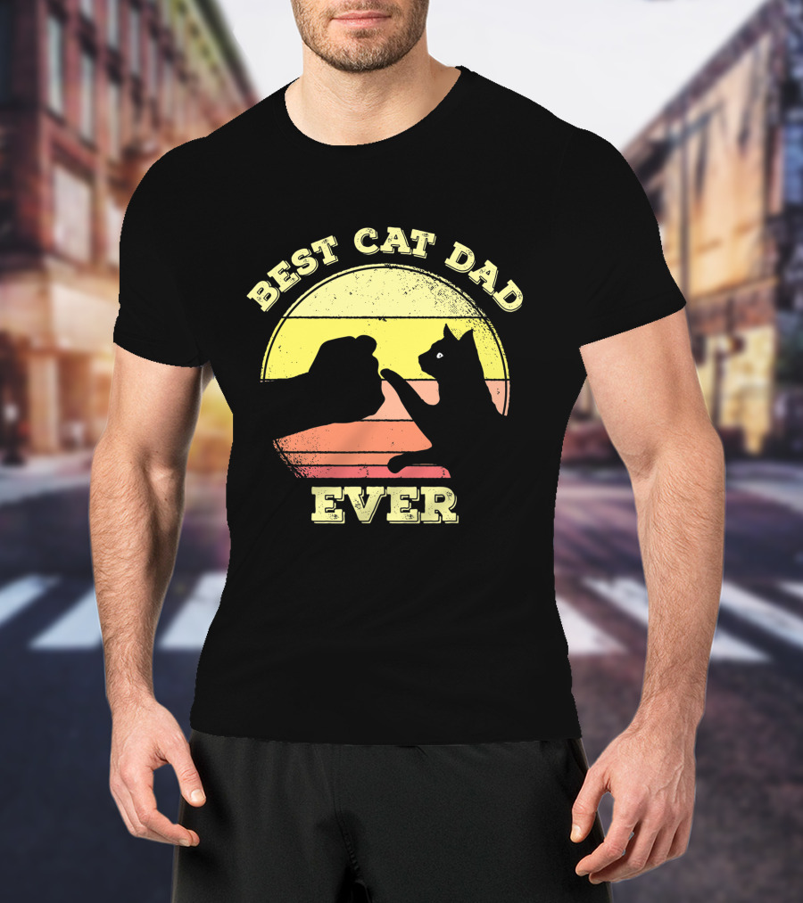 Best Cat Dad Ever Vintage Sunset Funny Cat Lover T-Shirt
