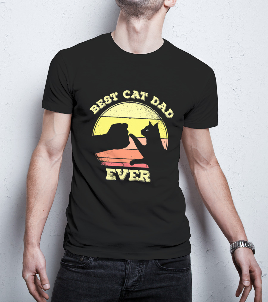 Best Cat Dad Ever Vintage Sunset Funny Cat Lover T-Shirt