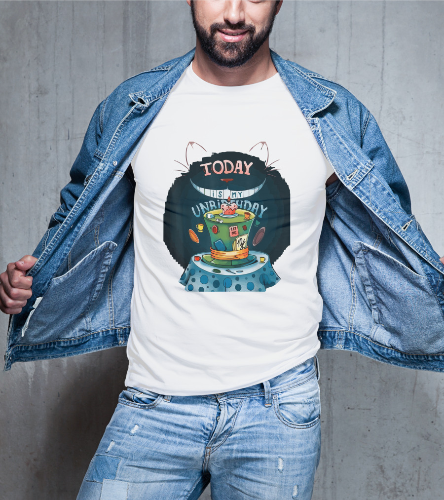Today Is My Unbirthday Funny Cat Lover Eat Me 10/6 Hat Cheshire Table T-Shirt