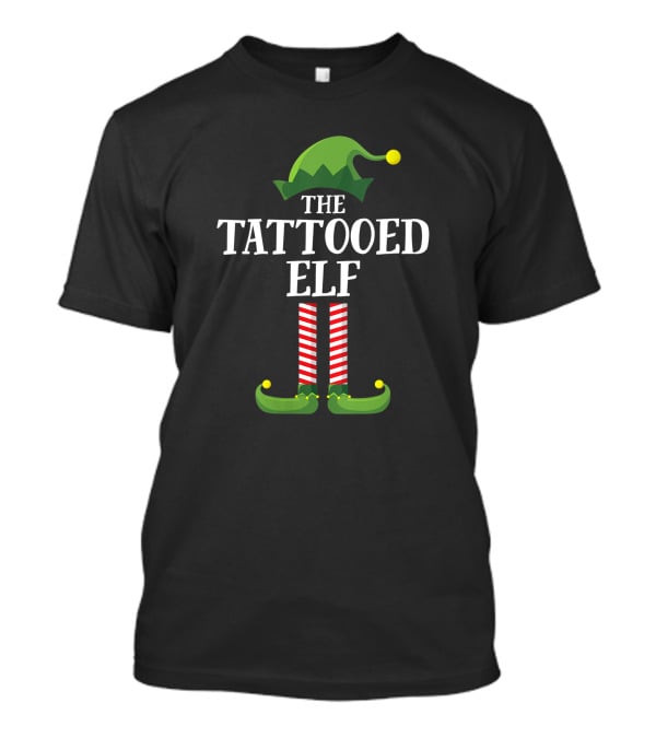 Tattooed Elf V-Neck Christmas Pajama Matching Family Group Party T-Shirt