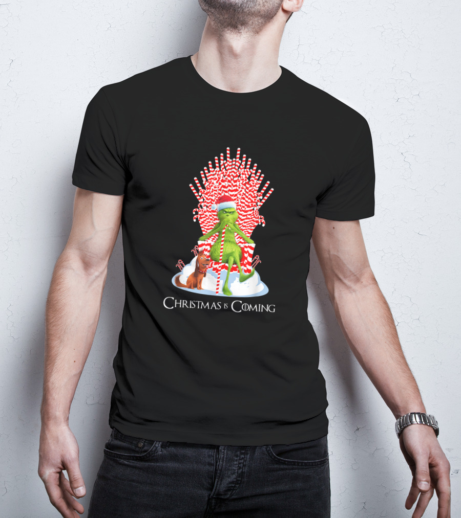 Grinch Christmas Is Coming Candy Cane Throne Funny T-Shirt
