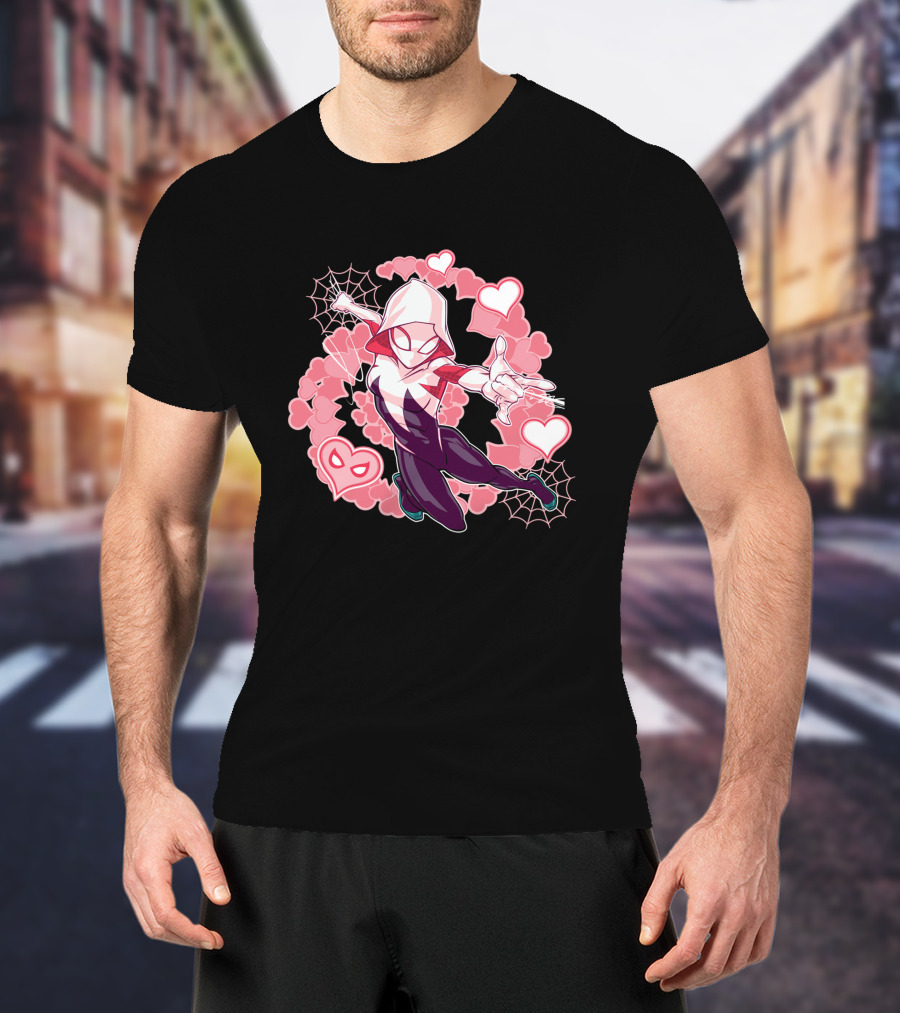 Marvel Spider-Man Into The Spider-Verse Gwen Hearts And Webs T-Shirt