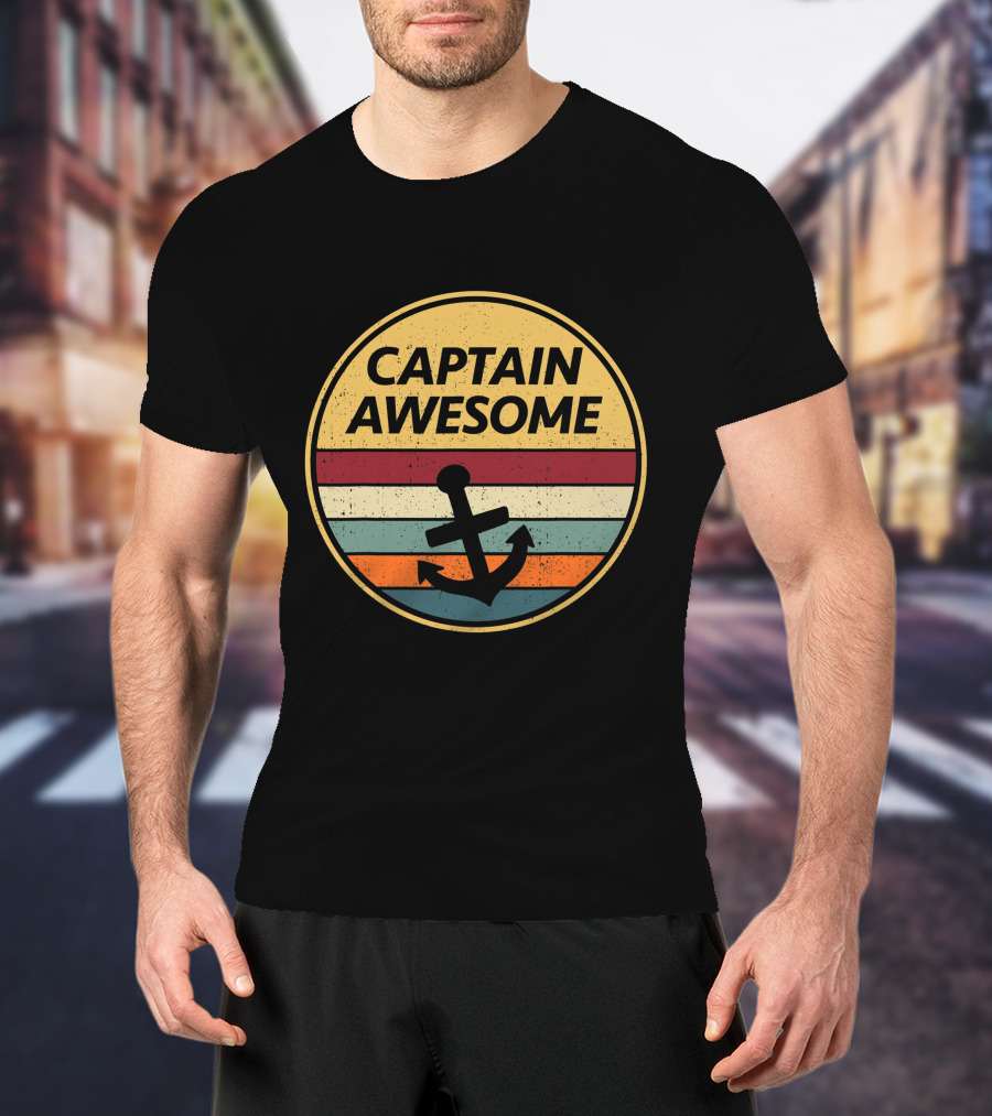 Captain Awesome Retro Anchor Sailboat T-Shirt