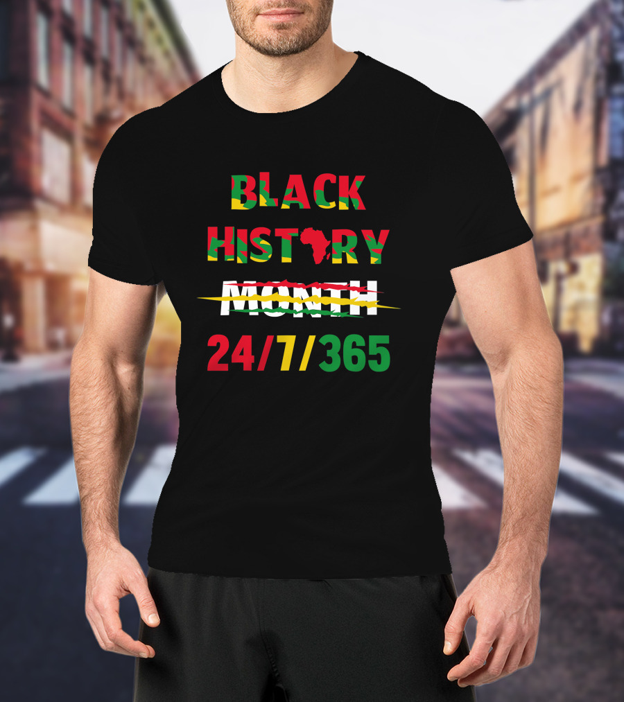 Black History 24 7 365 African Map Flag Colors T-Shirt