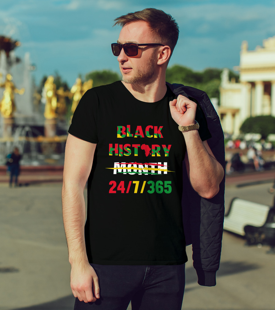 Black History 24 7 365 African Map Flag Colors T-Shirt