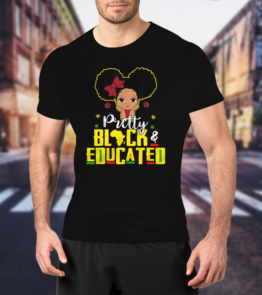 Pretty Black And Educated African Queen Girl With Afro And Red Bow T-Shirt