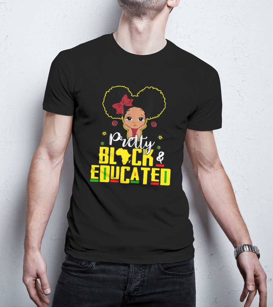 Pretty Black And Educated African Queen Girl With Afro And Red Bow T-Shirt