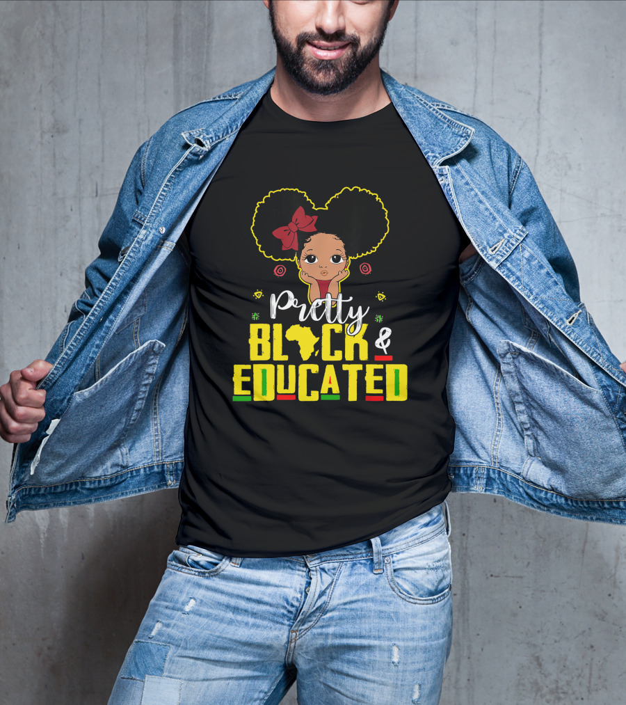 Pretty Black And Educated African Queen Girl With Afro And Red Bow T-Shirt