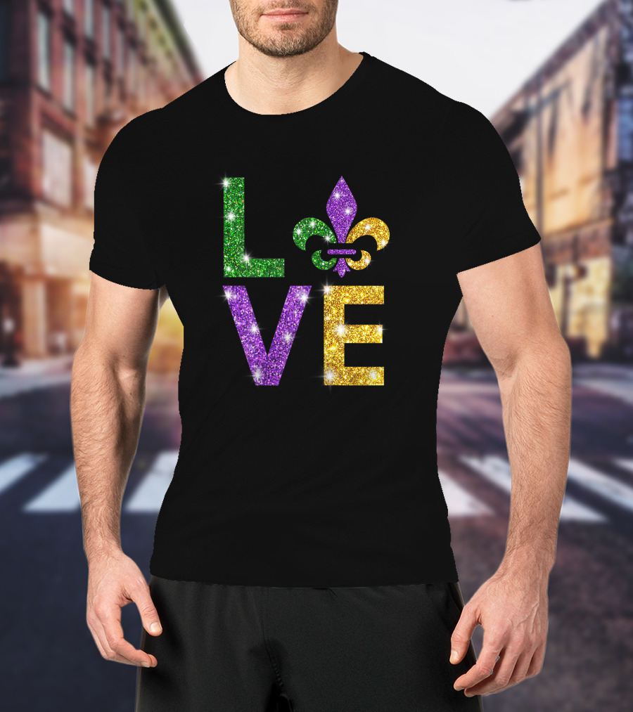 I Love Mardi Gras Fleur-de-Lis Glitter Celebration T-Shirt