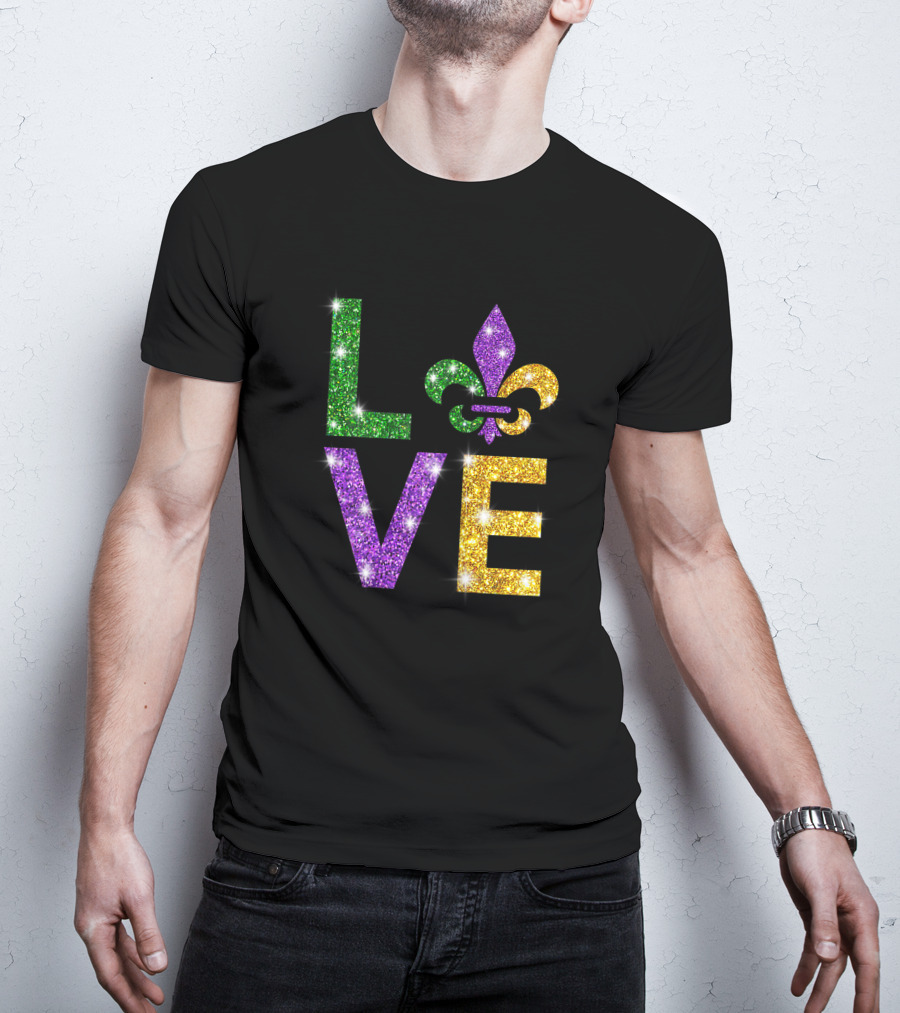 I Love Mardi Gras Fleur-de-Lis Glitter Celebration T-Shirt