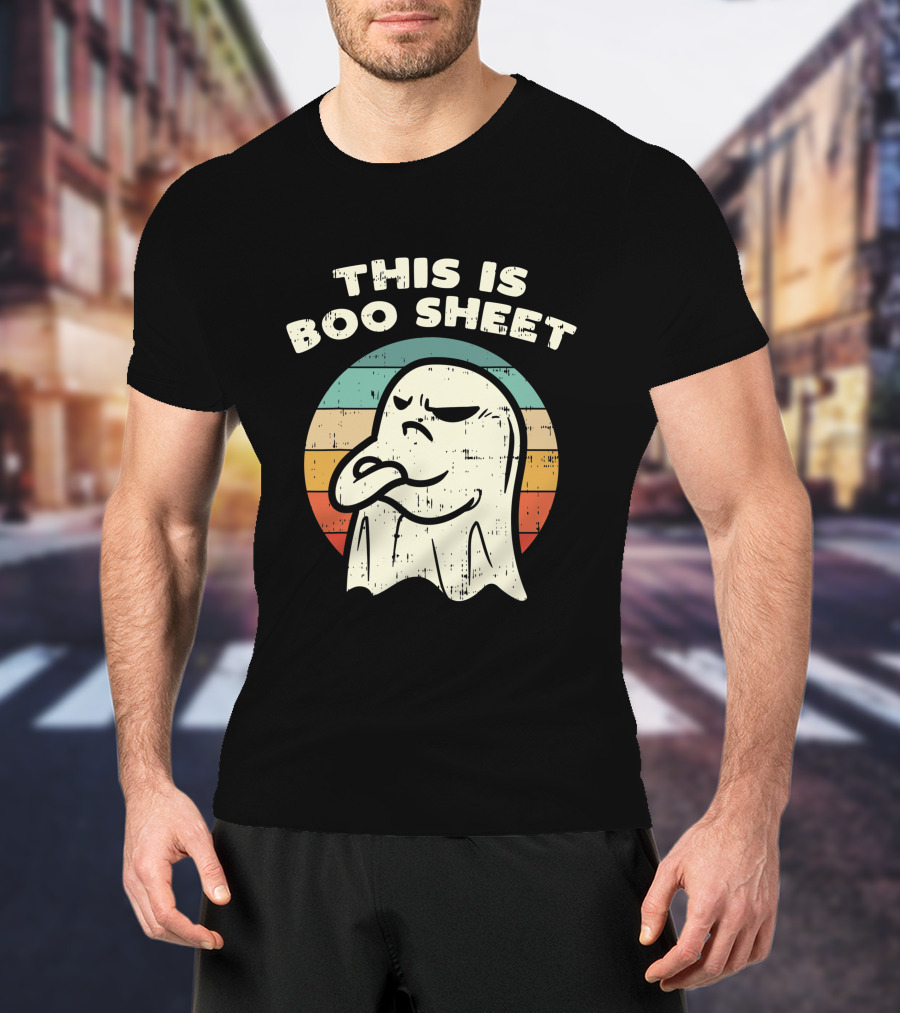 This Is Boo Sheet Vintage Ghost Halloween Retro Stripes T-Shirt