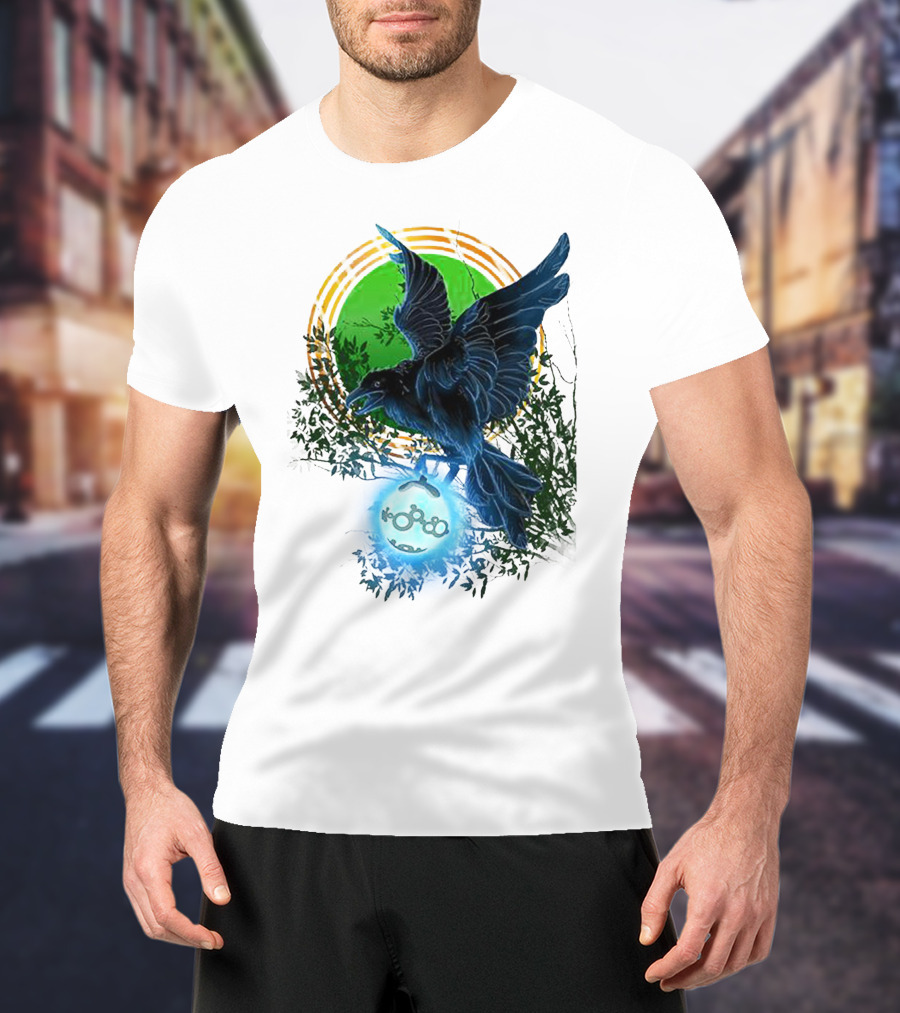 Pointcrow Raven Orb Enigma With Rings And Foliage T-Shirt