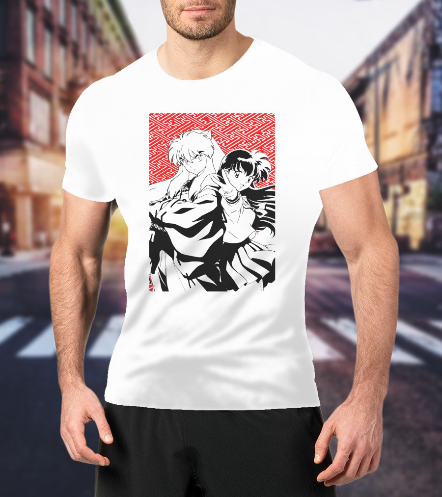 Inuyasha Kagome Classic Anime Style Red Pattern Background T-Shirt