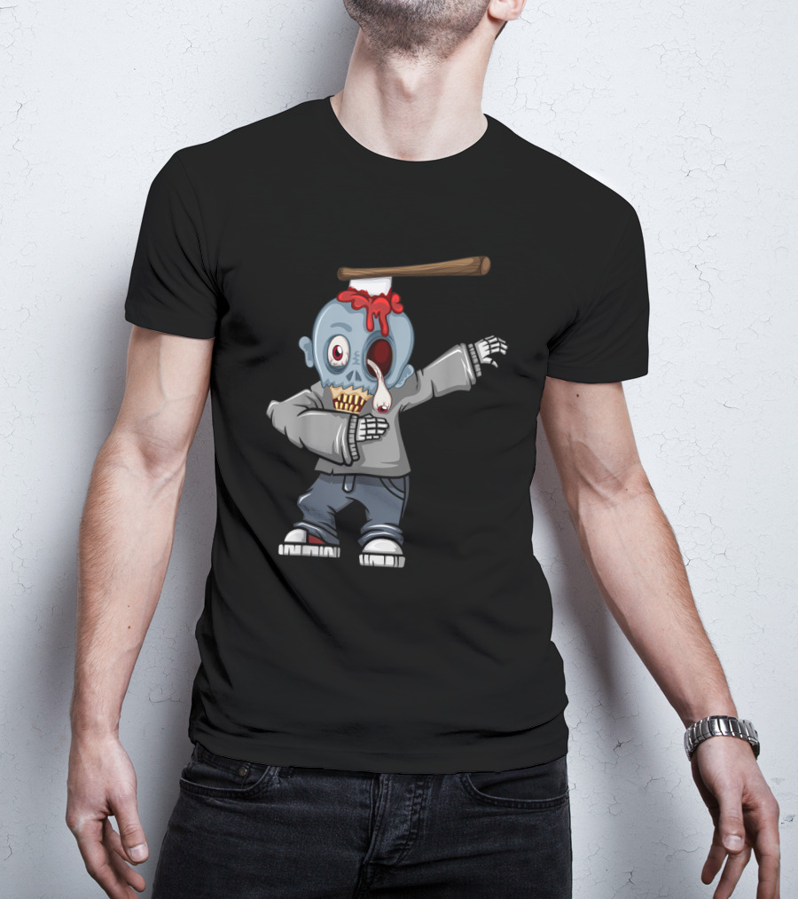 Dabbing Zombie Halloween Axe Head Creepy Cartoon T-Shirt