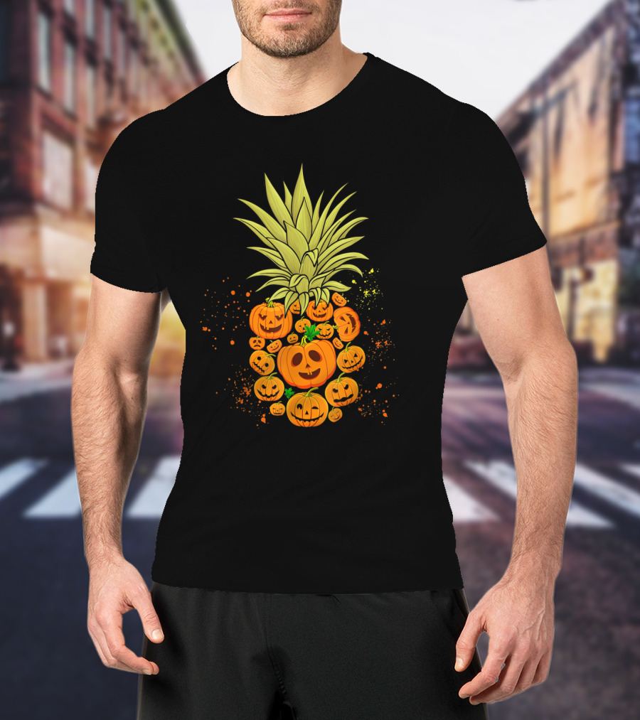 Pineapple Made Of Halloween Pumpkins Faces T-Shirt