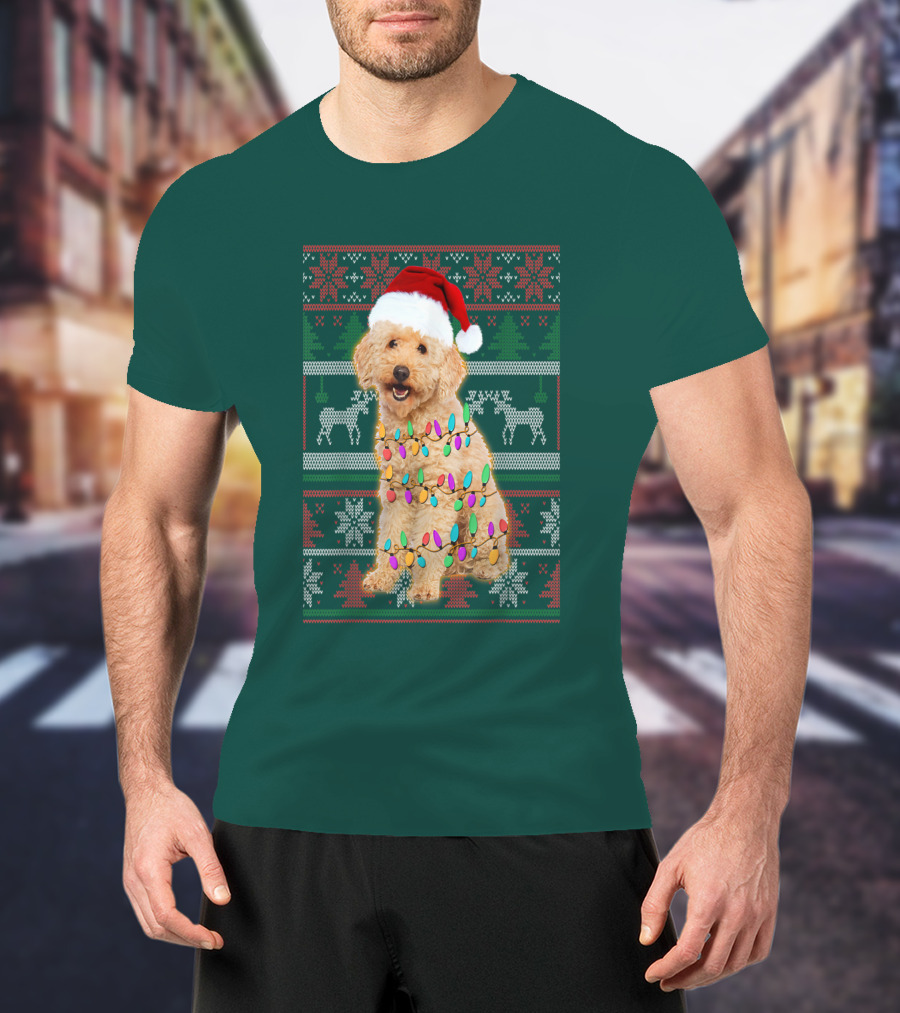 Maltipoo Christmas Lights Santa Hat Festive Holiday T-Shirt