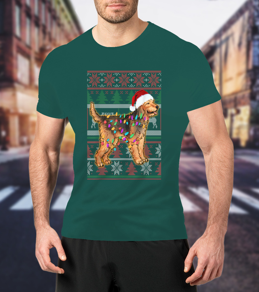 Otterhound Christmas Lights Santa Hat T-Shirt